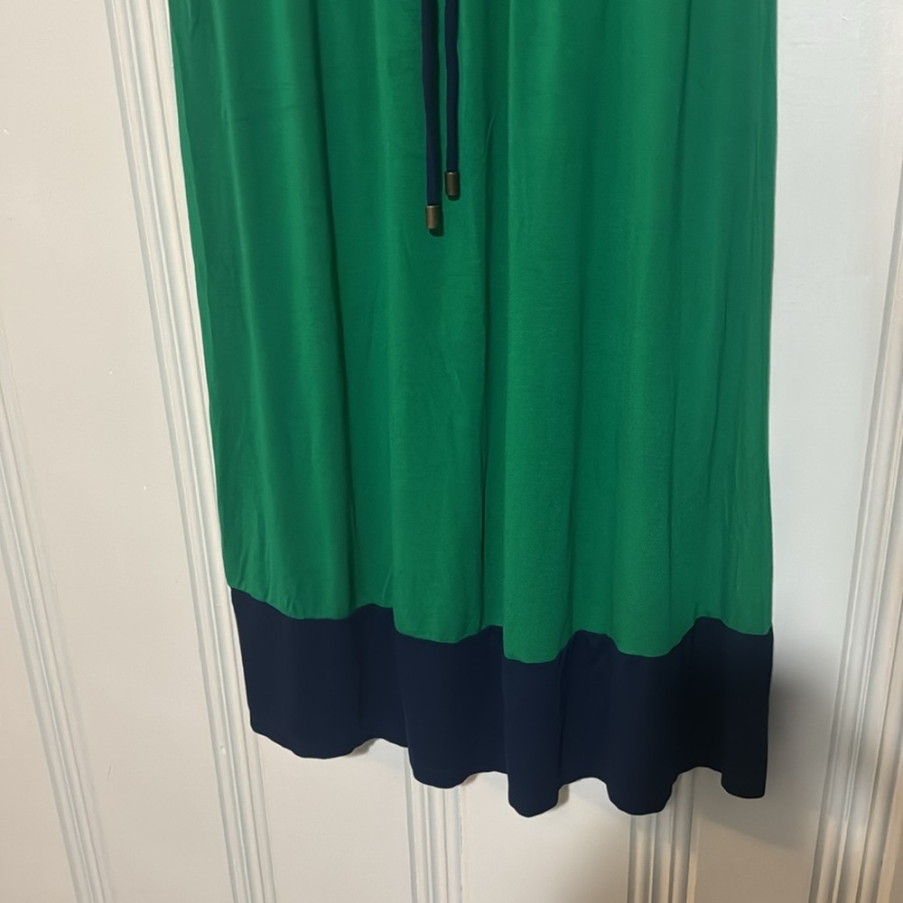 Green & Navy Color Block Maternity Dress w/ Elastic & Drawstring Waist - Small - Picture 3 of 6